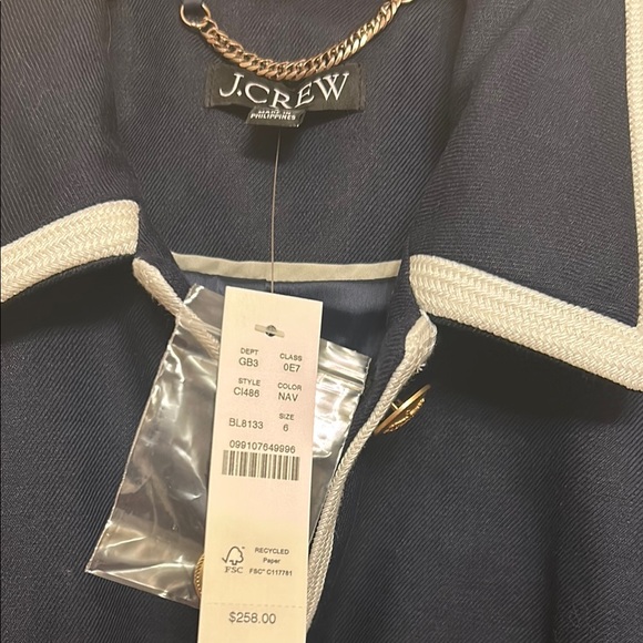NWT  J  Crew Women's Navy Linen  Jacket with White Trim - Picture 3 of 5